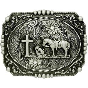 🆕Moranse Religion Cross Cowboy Kneeling Prayer And Horse Design Belt Buckle